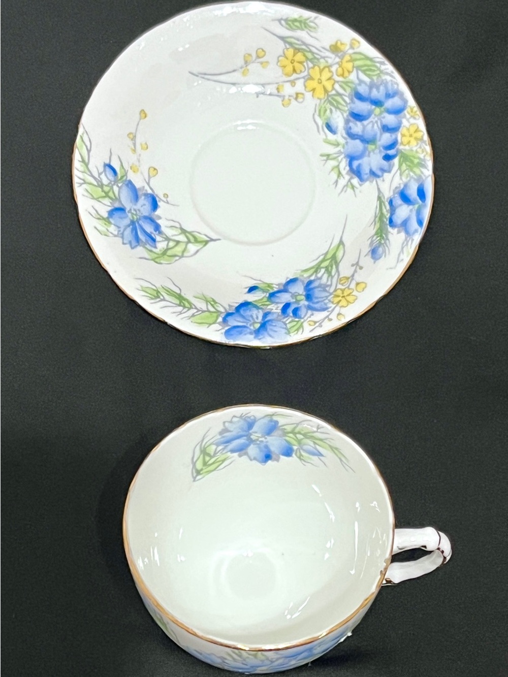 Sutherland China England C352 Blue Floral Teacup & Saucer Set Vintage - Picture 2 of 4
